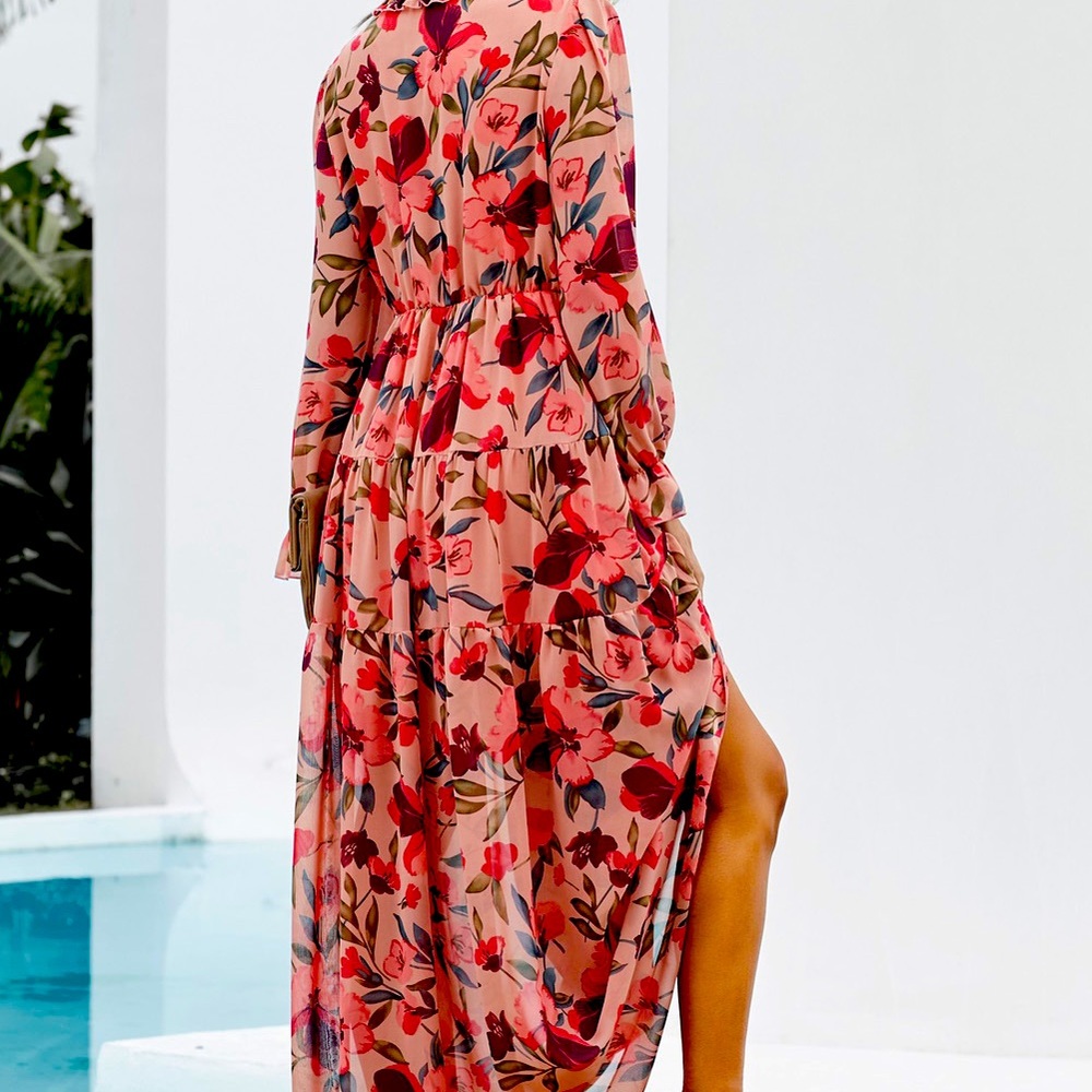 Floral Ruffled Maxi Dress. Size Large Color: Floral - Picture 4 of 8